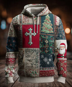 Vintage Christian Cross Hoodie Religious Christmas Tree Clothes Faith Gifts For Dad