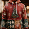 Vintage Christmas Tree Hoodie Retro Santa Claus Mens Apparel Religious Gifts For Men