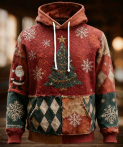 Vintage Christmas Tree Hoodie Retro Santa Claus Mens Apparel Religious Gifts For Men