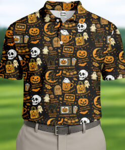 Vintage Halloween Beer Skull Golf Shirt Pumpkin Head Mens Apparel Best Gifts For Him