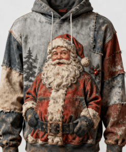 Vintage Santa Claus Scenic Hoodie Santa Face Holiday Clothing Christmas Presents For Brother