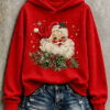 Vintage Santa Claus Wreath Hoodie Santa Face Red Christmas Clothing Festive Gift