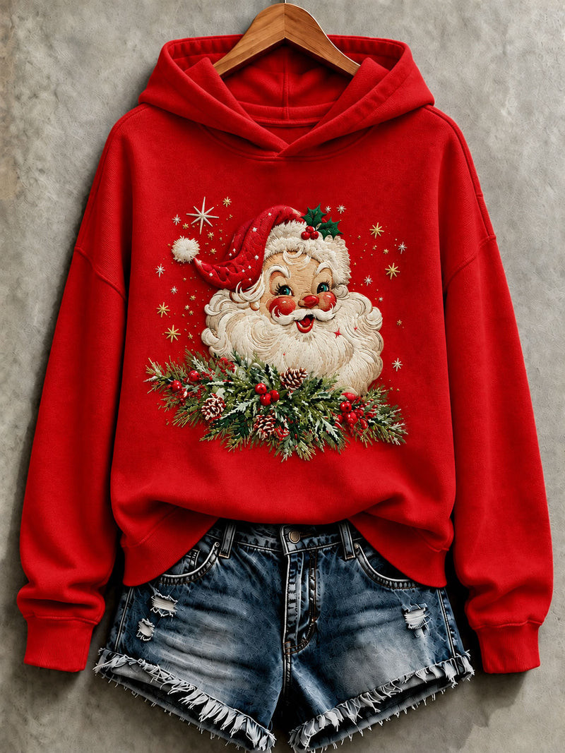 Vintage Santa Claus Wreath Hoodie Santa Face Red Christmas Clothing Festive Gift