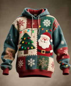 Vintage Santa Hoodie Christmas Tree Mens Apparel Unique Xmas Gift