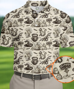 Vintage Witch Castle Halloween Polo Shirt Spooky Sketch Mens Clothing Gifts For Brother