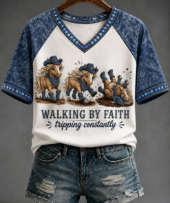 Walking By Faith Merch Tripping Constantly V-Neck T-Shirt Christian Gifts For Friends