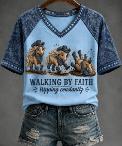 Walking By Faith Merch Tripping Constantly V-Neck T-Shirt Gifts For Sister