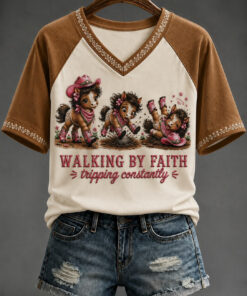 Walking By Faith Merch Tripping Constantly V-Neck T-Shirt Unique Christian Gifts For Her