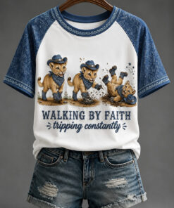 Walking By Faith T-Shirt Religious Baby Cow Apparel Christian Gifts For Women