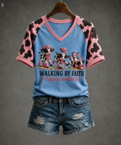 Walking By Faith V-Neck T-Shirt Christian Faith Clothing Religious Gifts For Sister