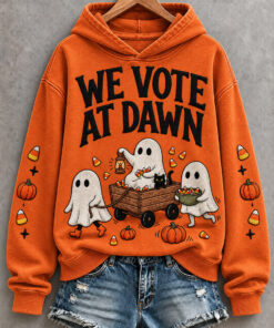 We Vote At Dawn Halloween Hoodie Ghosts Spooky Clothing Pumpkin Fall Apparel Gifts For Her
