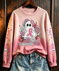 We Wear Pink Sweatshirt Breast Cancer Awareness Merch Trendy Halloween Apparel
