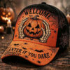 Welcome enter If You Dare Halloween Baseball Hat Skeleton Hands Trucker Cap Spooky Pumpkin Gift