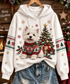 Westie Dog Christmas Hoodie Cute West Highland Terrier Xmas Clothing Puppy Pet Lover Gifts