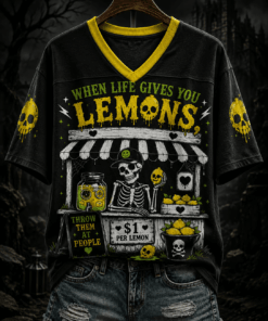 When Life Gives You Lemons V-Neck T-Shirt Halloween Skeleton Clothes Season Fan Gift