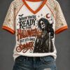 When You're Ready For Halloween V-Neck T-Shirt Sarcastic Skeleton Witch Merch Halloween Gifts