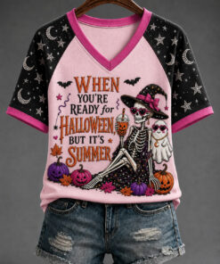 When You're Ready For Halloween V-Neck T-Shirt Sarcastic Witch Womens Merch Gifts For Friend