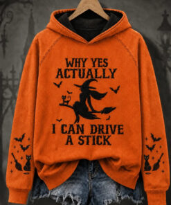 Why Yes Actually I Can Drive A Stick Hoodie Halloween Witch Merch Cute Halloween Apparel