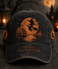 Why Yes I Can Drive A Stick Baseball Hat Witch Riding Broom Womens Cap Halloween Gifts