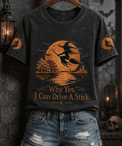 Why Yes I Can Drive A Stick T-Shirt Halloween Witch Clothing Spooky Lover Gift Ideas