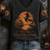 Why Yes I Can Drive A Stick V-Neck T-Shirt Spooky Full Moon Clothes Halloween Gifts For Her