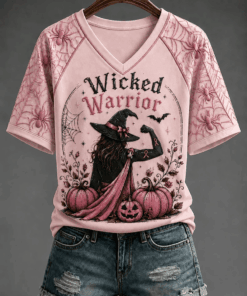 Wicked Warrior V-Neck Shirt Halloween Witch Merch Meaningful Gifts For Wife