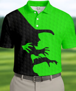 Wicked Witch Silhouette Halloween Polo Shirt Two Tone Spooky Wizard Mens Apparel Holiday Gift