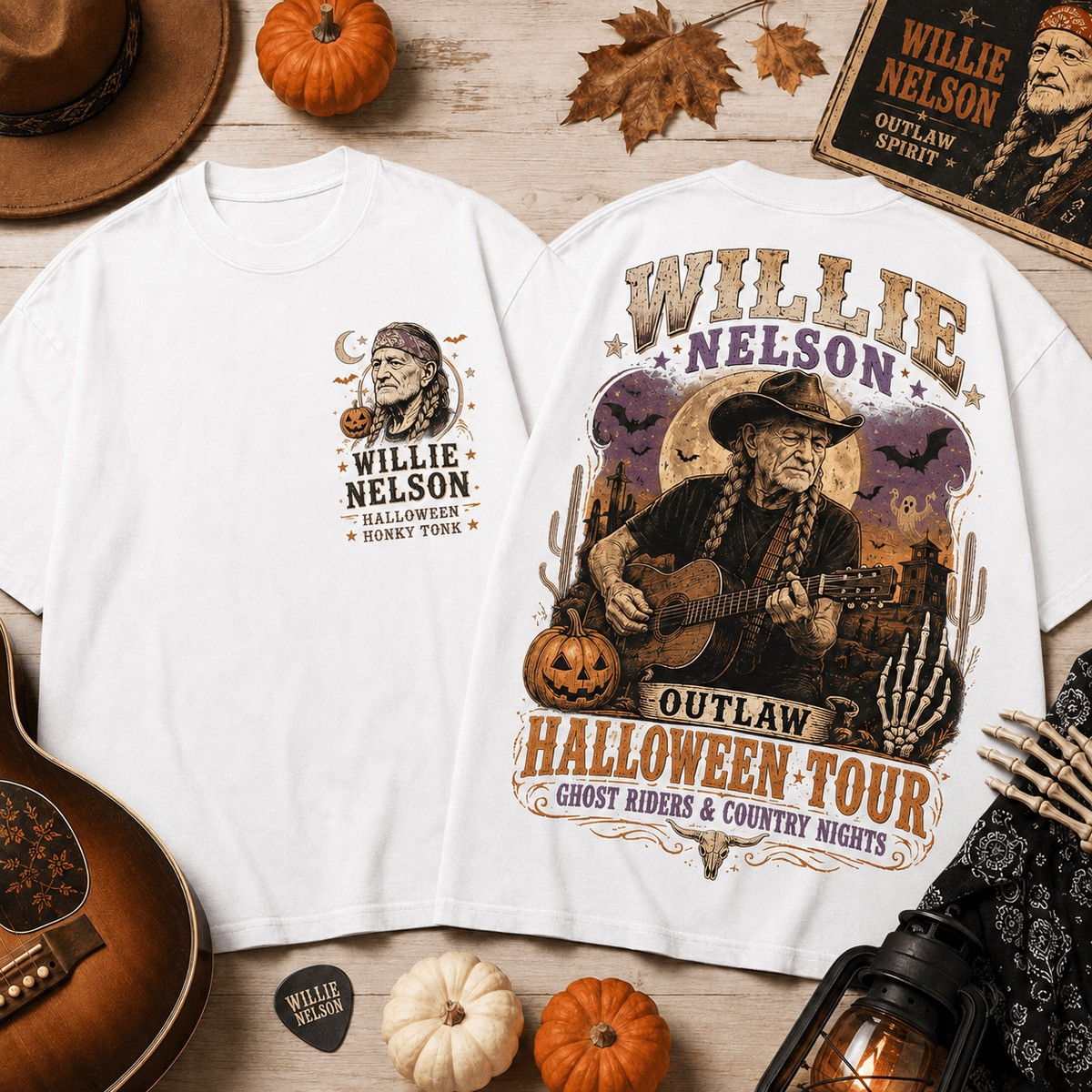 Willie Nelson Merch Halloween Tour T-Shirt Country Music Pumpkin Gifts For Halloween
