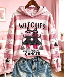 Witches Unite Against Cancer Hoodie Breast Cancer Awareness Clothing Trendy Halloween Apparel