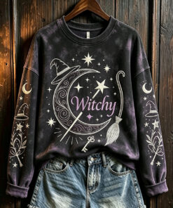 Witchy Crescent Moon Sweatshirt Halloween Womens Apparel Gothic Spooky Gifts For Her