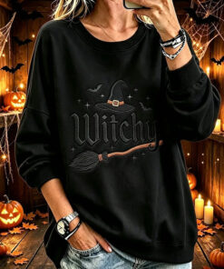 Witchy Hat Broom Sweatshirt Halloween Gothic Witch Womens Apparel Gifts For Mum