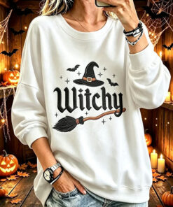 Witchy Sweatshirt Halloween Witch Broom Clothes Present Ideas For Sister