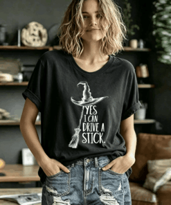 Yes I Can Drive A Stick T-Shirt Funny Witch Broom Halloween Merch Gift Ideas For Wife
