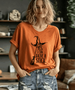 Yes I Can Drive A Stick T-Shirt Halloween Season Womens Apparel Gifts For Your Wife