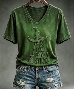 Yes I Can Drive A Stick V-Neck T-Shirt Halloween Womens Apparel Presents For Mum