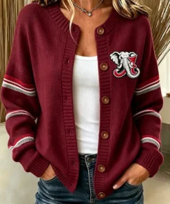 Alabama Football Merch Football Round Neck Cardigan Game Day Apparel Gift