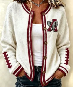 Alabama Football Merch Football Round Neck Cardigan Game Day Apparel
