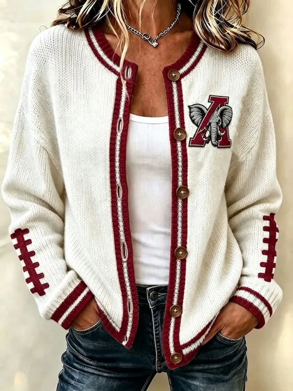 Alabama Football Merch Football Round Neck Cardigan Game Day Apparel