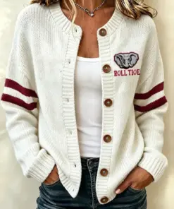 Alabama Football Merch Roll Tide Round Neck Cardigan Game Day Apparel Gift