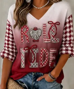 Alabama Football Merch Roll Tide V-Neck Raglan Shirt Football Gift Ideas For Her