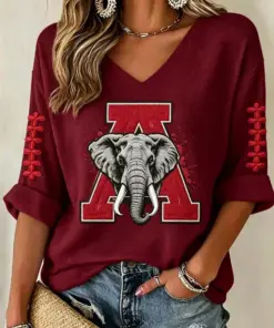 Bama Football Merch Go Football V-Neck Raglan Shirt Sports Apparel