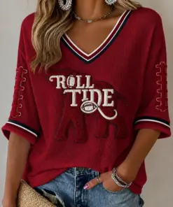 Bama Football Merch Roll Tide Football V-Neck Raglan Shirt Presents For Girlfriend