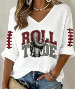 Bama Football Merch Roll Tide Football V-Neck Raglan Shirt Sports Gifts For Fans