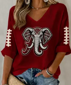 Bama Football Merch Roll Tide Game Day V-Neck Raglan Shirt American Sports Gifts