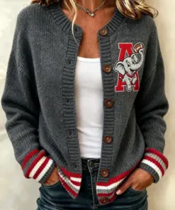 Crimson Sports Merch Football Cardigan Game Day Gifts For Sister