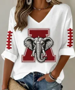 Crimson Sports Merch Football V-Neck Raglan Shirt Game Day Friend Gifts