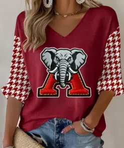 Crimson Sports Merch Football V-Neck Raglan Shirt Game Day Sister Gifts