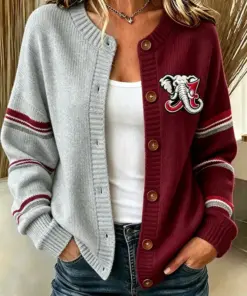 Crimson Sports Merch Roll Tide Football Round Neck Cardigan Outfit Gift