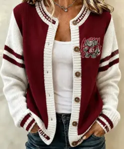 Crimson Sports Merch Roll Tide Round Neck Cardigan Game Day Gifts
