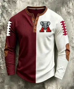 Crimson Sports Merch Roll Tide Three Button Long Sleeve Shirt Gifts For Fans